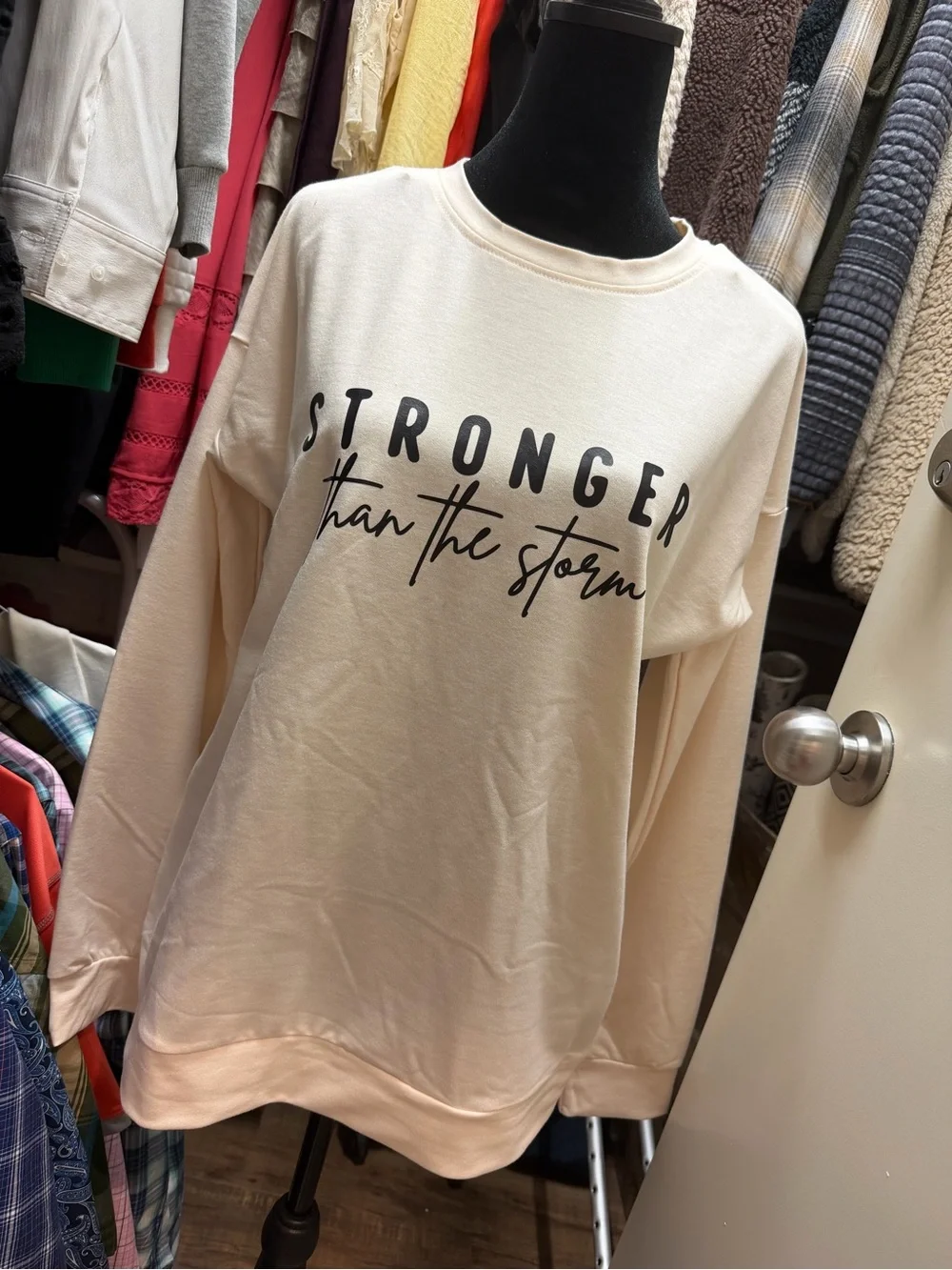 Stronger Than The Storm Cream Graphic Long sleeve Tshirt -